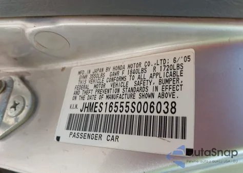 2005 Honda Civic Lx from USA, damaged, VIN JHMES16555S006038